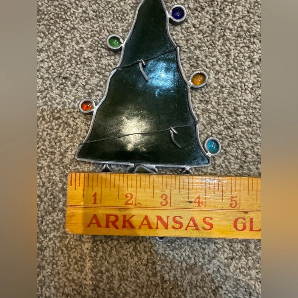 Vintage Stained Glass Christmas Tree with Presents Candle‎ Sun Catcher Ornament